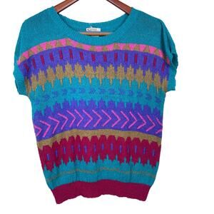 Vintage 80s Womens Top Sz M Indie Grunge Colorful Artsy Fairy Hipster Twee